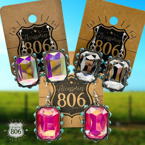 Rhinestone and Bead Studded Clear Earrings - Picture 2 of 2